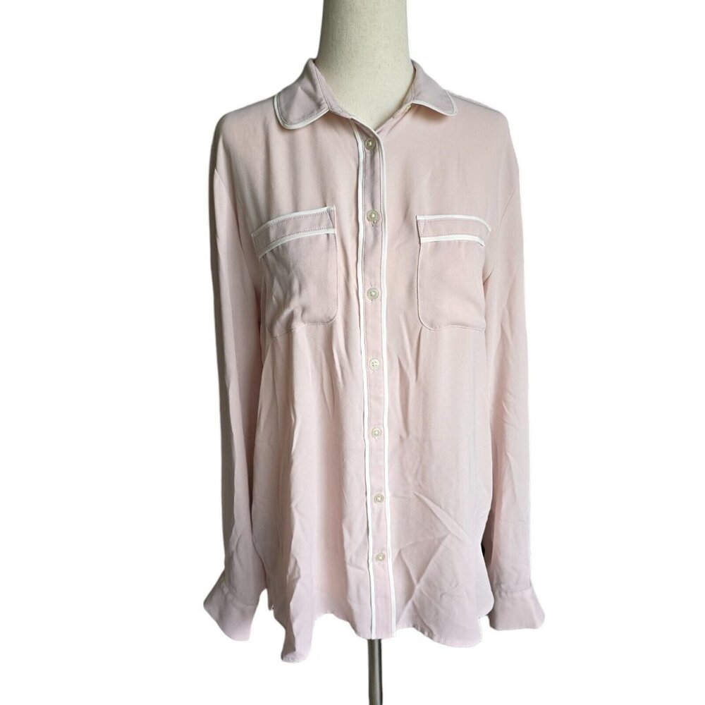 Ann Taylor Loft Blouse Top Shirt Womens Medium Pink Lightweight Button Down